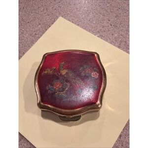 Vtg Stratton England Regency Pill Box Pheasant Red Enamel & Gold Tooth Fairy